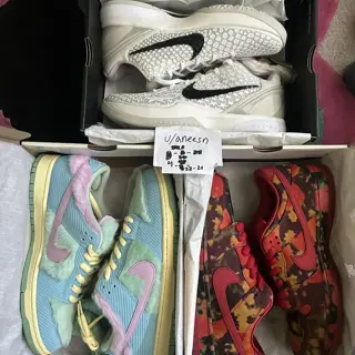 Kobe 6 Protro All-Star, Verdy SB Dunk, and Wizard of Oz SB Dunk, all DS SZ 10 looking for SZ 10.5