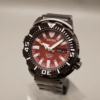 Seiko SZEN007 7S26-03G0 Red Night Monster Black Ion Plated Automatic Watch - $350