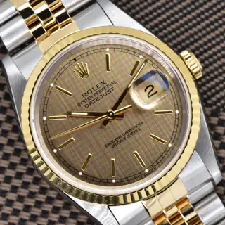 1994 Rolex Datejust 36mm 18K & Steel Houndstooth Dial 16233 with Box & Manual