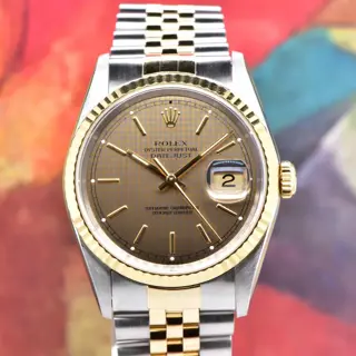 1994 Rolex Datejust 36mm 18K & Steel Houndstooth Dial 16233 with Box & Manual