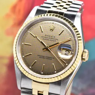 1994 Rolex Datejust 36mm 18K & Steel Houndstooth Dial 16233 with Box & Manual