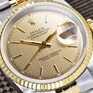 1994 Rolex Datejust 36mm 18K & Steel Houndstooth Dial 16233 with Box & Manual