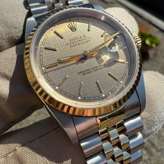 1994 Rolex Datejust 36mm 18K & Steel Houndstooth Dial 16233 with Box & Manual