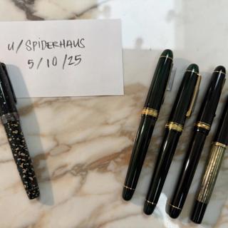 Sailor Pro Gear with Bokumondoh Urushi, and parts bodies for pelikan 400, platinum 3776, and Pilot custom 74