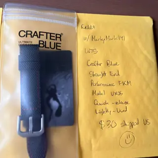 Crafter Blue 20mm FKM Strap UX05 Black w/ Red Stitching - 30 bucks shipped US!
