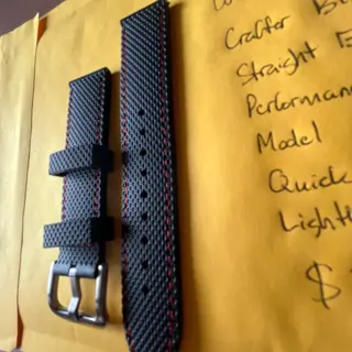 Crafter Blue 20mm FKM Strap UX05 Black w/ Red Stitching - 30 bucks shipped US!