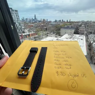 Crafter Blue 20mm FKM Strap UX05 Black w/ Red Stitching - 30 bucks shipped US!