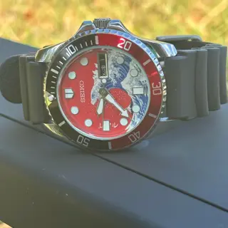 Custom Seiko Mod Diver Watch | Great Wave Dial | Arabic Day-Date