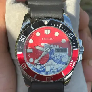 Custom Seiko Mod Diver Watch | Great Wave Dial | Arabic Day-Date
