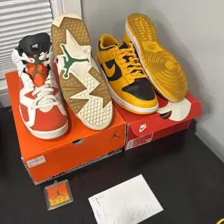 j6 Gatorade Sz 9 $50 dunk low golden rod Sz 12 $60