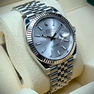 Rolex Datejust 41mm Silver Dial with White Gold Bezel, 126334 2021 w/ box/card