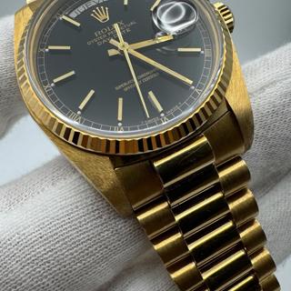Rolex Day-Date 36 Full Gold Black Dial Rare D’Augusto Bracelet 1983 (Full-Set/Unpolished/Serviced)