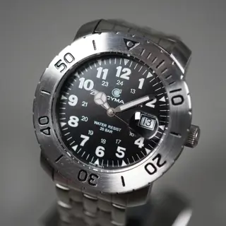 CYMA 931 Swiss Mov't Black Dial Divers Style Quartz Watch - $135