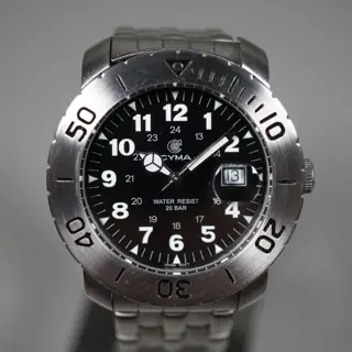 CYMA 931 Swiss Mov't Black Dial Divers Style Quartz Watch - $135
