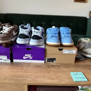 SB DUNK Crenshaw size 12, Paisley size 12, aluminum size 12, university blue size 11 ($125-230 invoiced, free shipping)