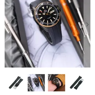 Orient Kamasu black and gold, with strapco oysterflex strap