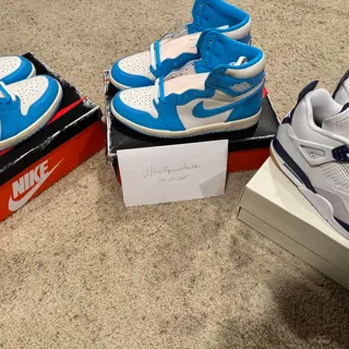 DS size 10.5 Jordan 4 SB Navy. DS size 10.5 and size 12 Jordan 1 UNC Reimagined