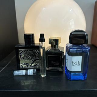 BDK Citrus Rivera 3.4oz, LV Elves 2ml, Prada Ocean Luna Rossa 10ml, Barakkat Satin Mood 3.4oz, Qaed Al Fursan 3.40z (Bottle)