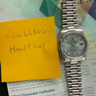 36mm Rolex Platinum President 118206 Glacier Blue Dial – Serviced - Box + Papers