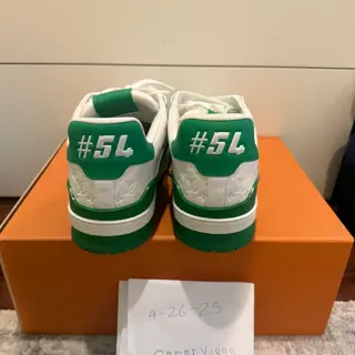 Size 9 | Louis Vuitton Trainer Low #54 Signature - White Green | Original Receipt | Worn Once | LV 9 |