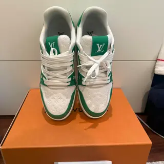 Size 9 | Louis Vuitton Trainer Low #54 Signature - White Green | Original Receipt | Worn Once | LV 9 |
