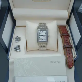 JLC Reverso Grande Date ref 240.8.15 on bracelet and extra leather strap, full set