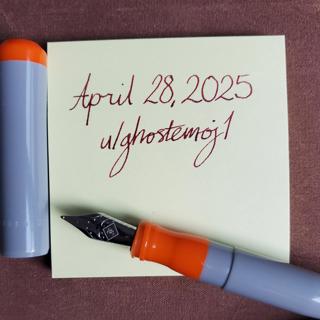 Franklin-Christoph 02 Intrinsic: Dove grey, w/ orange finial and section; Broad steel nib; [B] condition