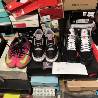 Jordan 5 black metallic reimagined size 11 brand new $360 Jordan 3 black cement size 11 brand new $210 Kobe 8 mambacurial size 9.5 9/10 condition no box $250