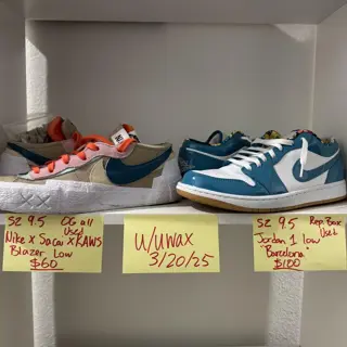 SZ 9.5 | Nike x Sacai x KAWS Blazer low and Jordan 1 low “Barcelona”