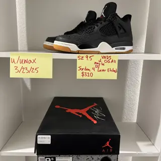 Jordan 4 Laser Etched Black | SZ 9.5 | VNDS + OG all | $320