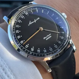 Akerfalk 24 Hour.   First Season.      Silver Black with Black Leather Strap
