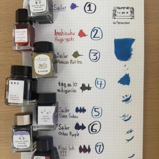 Inks: Sailor, Pilot, Tag, Kiwi