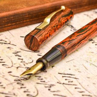 Gorgeous Vintage Swan Mabie Todd Woodgrain Ebonite Medium CSI Full Flex (upto 2mm) 14C gold M nib in Mint Condition